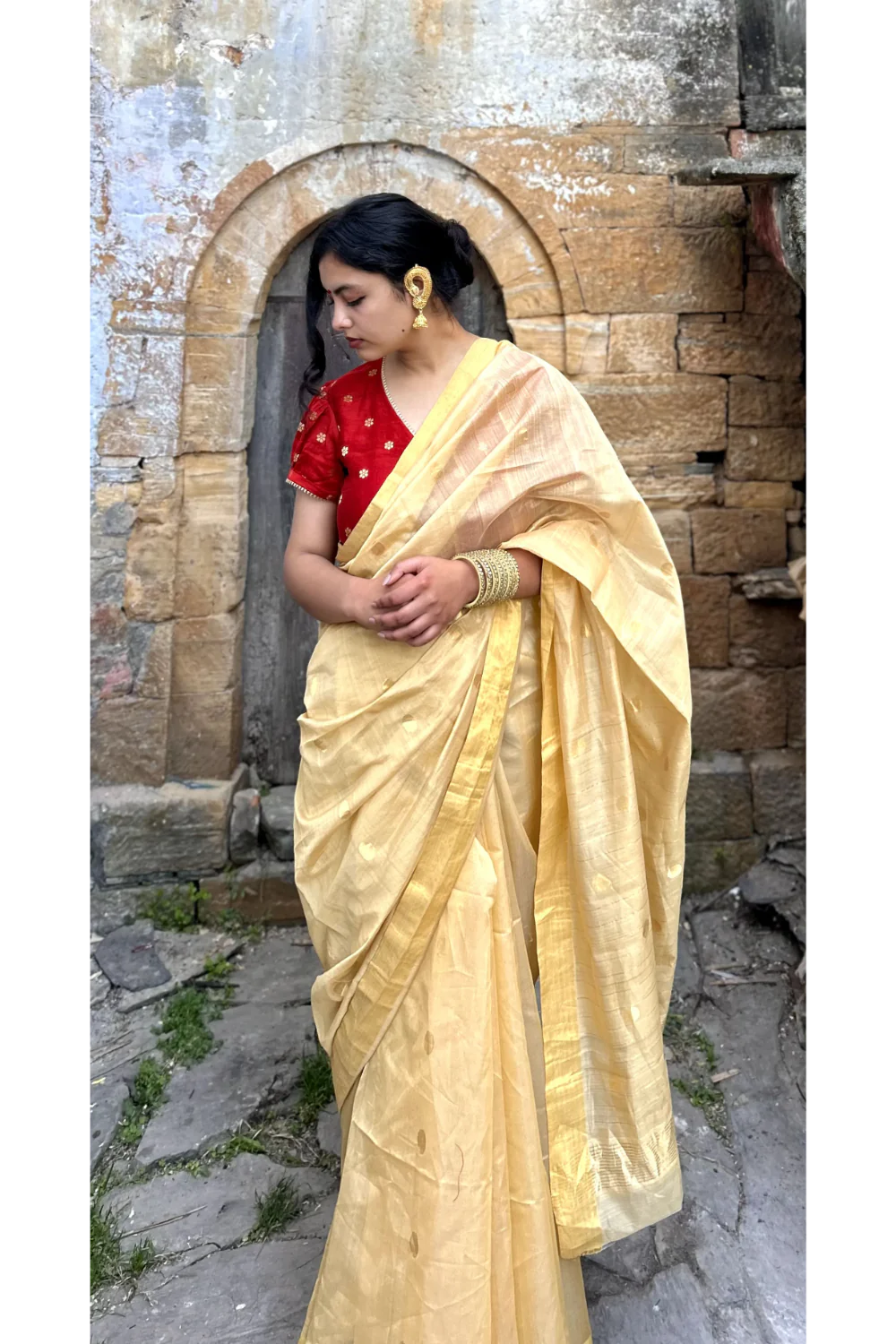 Handloom Gold  Chanderi Silk Saree