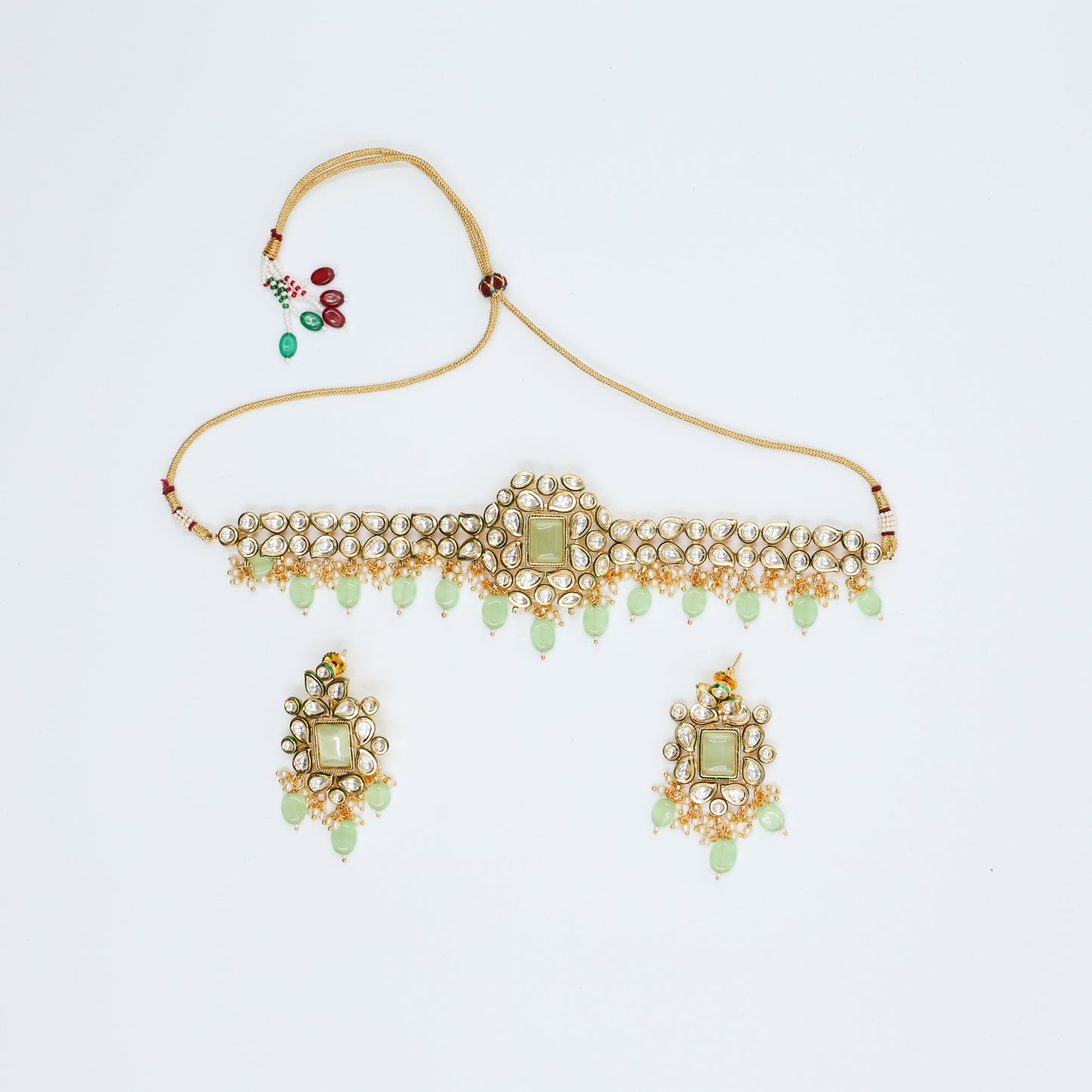 Light Green Choker with Statement Earrings