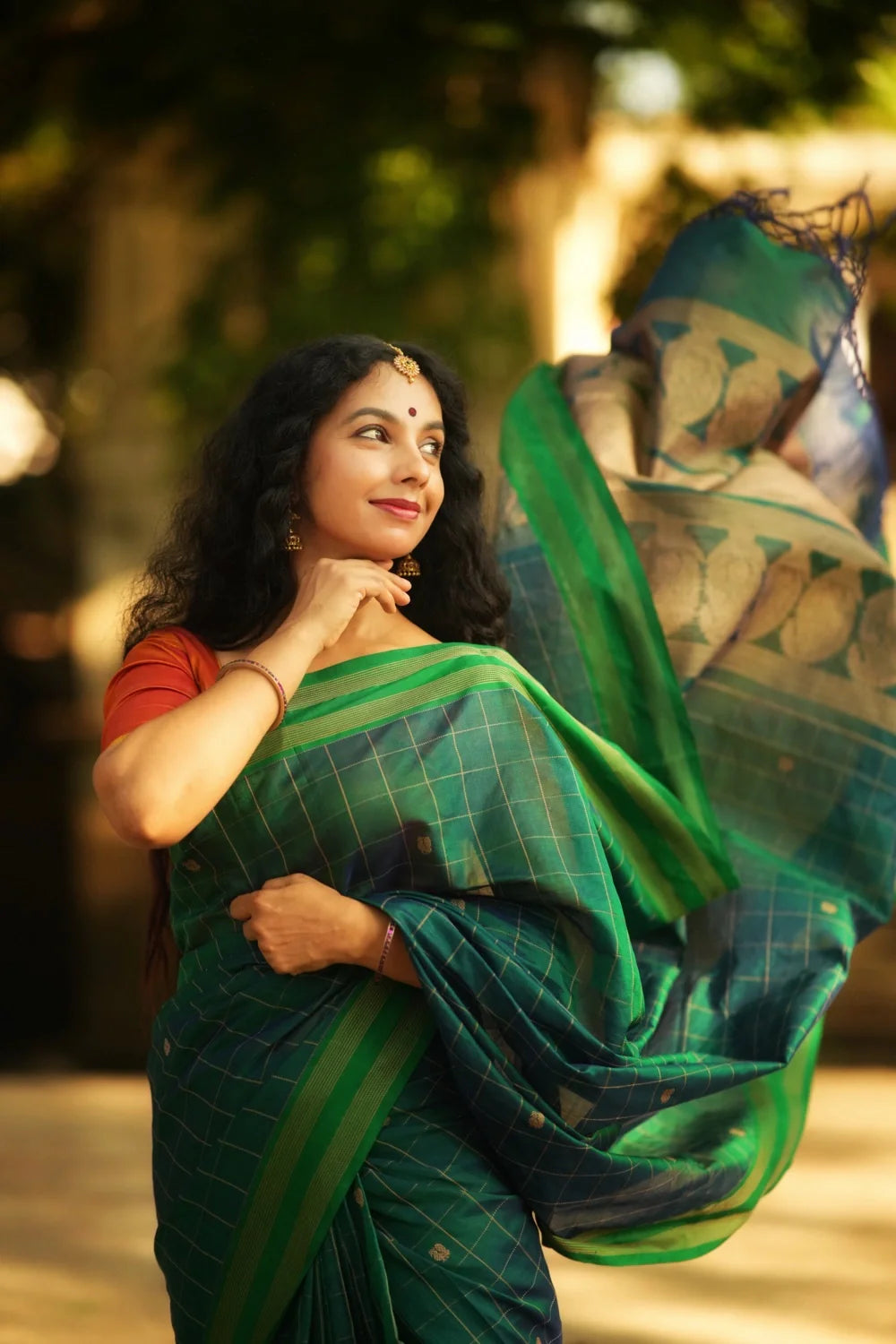 Handloom Teal Green Kanchi Cotton Saree