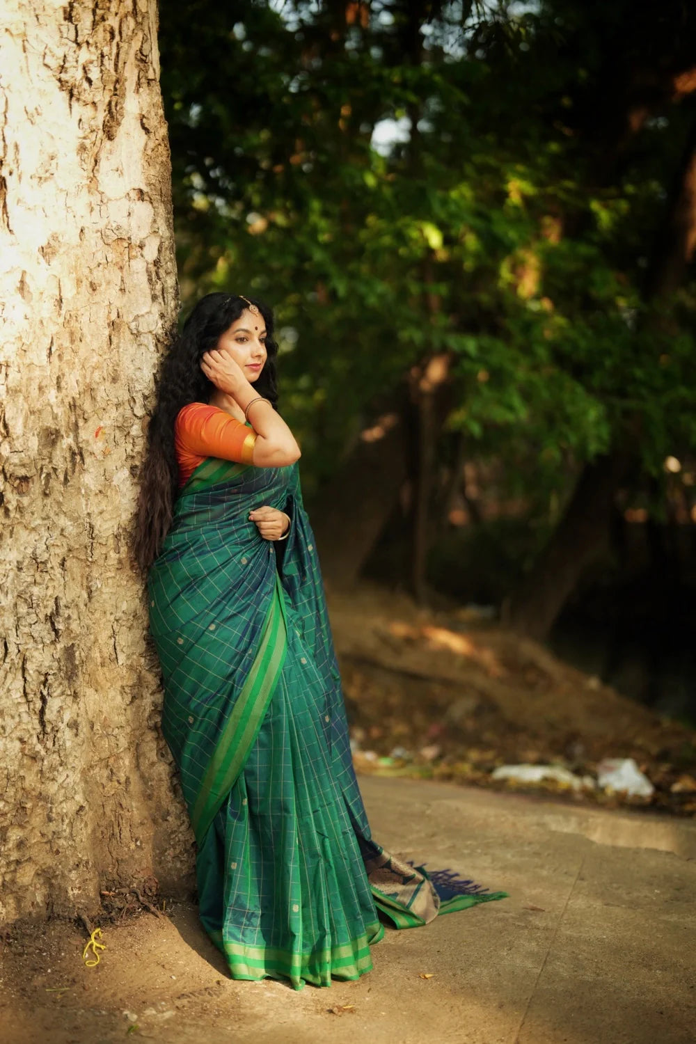 Handloom Teal Green Kanchi Cotton Saree