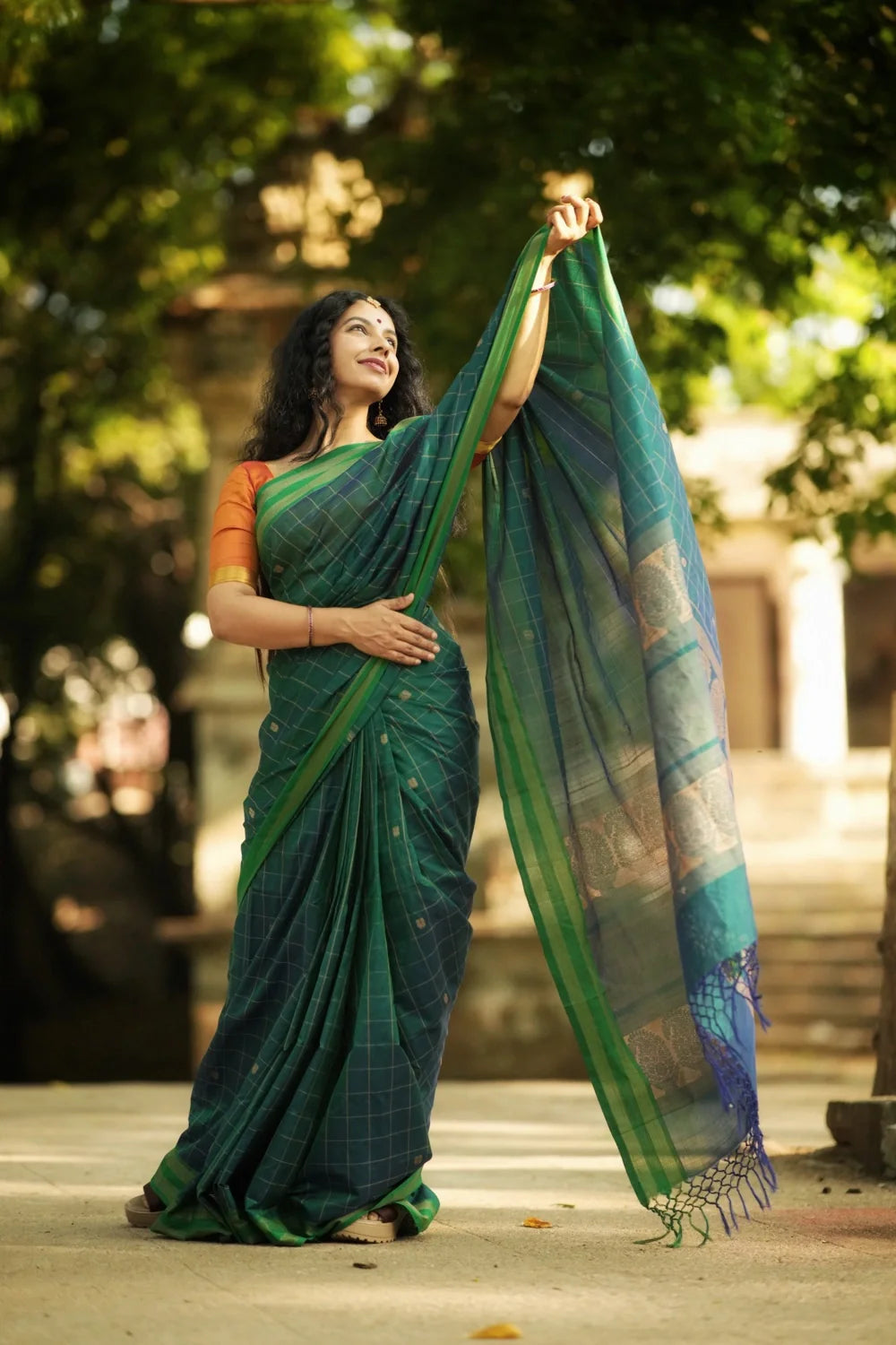 Handloom Teal Green Kanchi Cotton Saree