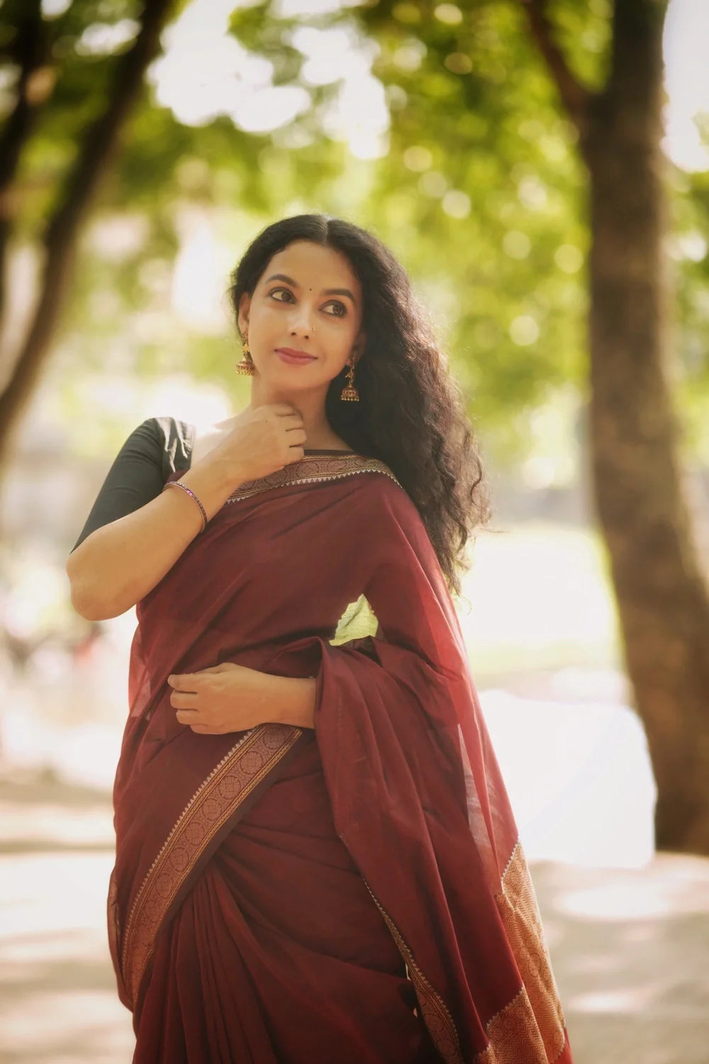 Handloom Maroon Kanchi Cotton Saree