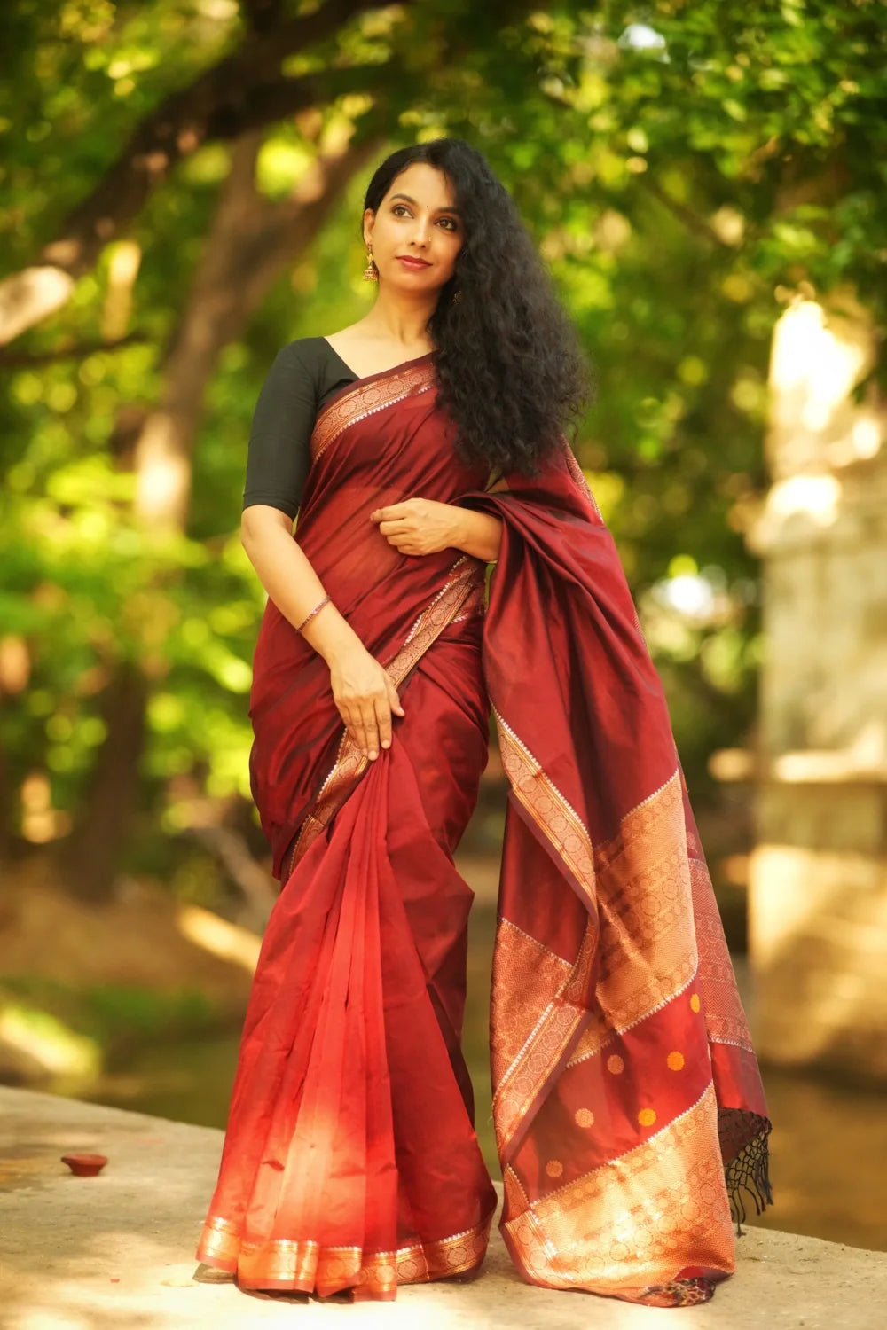 Handloom Maroon Kanchi Cotton Saree