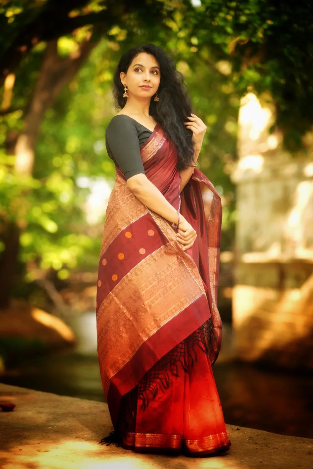 Handloom Maroon Kanchi Cotton Saree