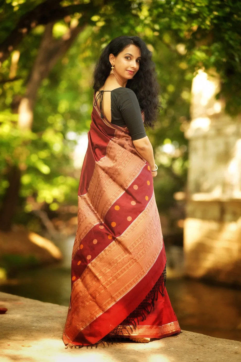 Handloom Maroon Kanchi Cotton Saree