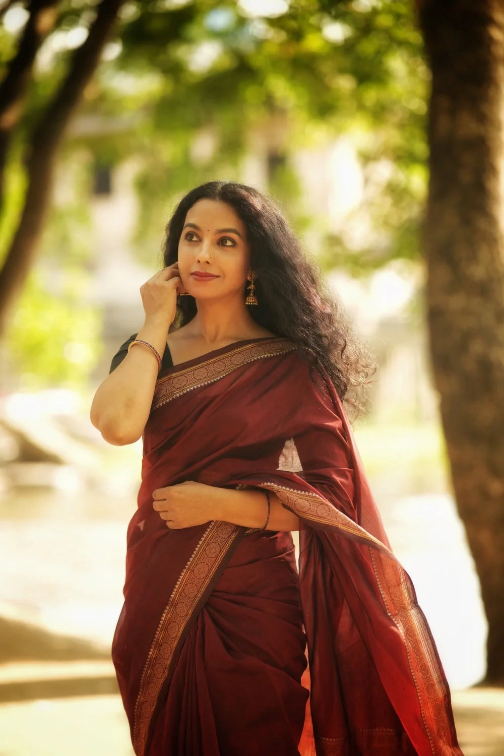 Handloom Maroon Kanchi Cotton Saree