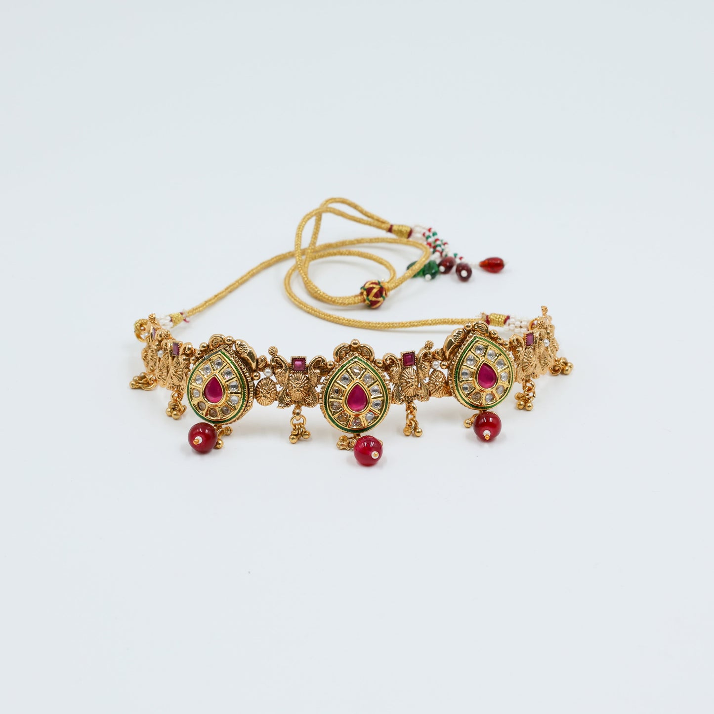 Meenakari Kundan Choker with Handcrafted Red Drops