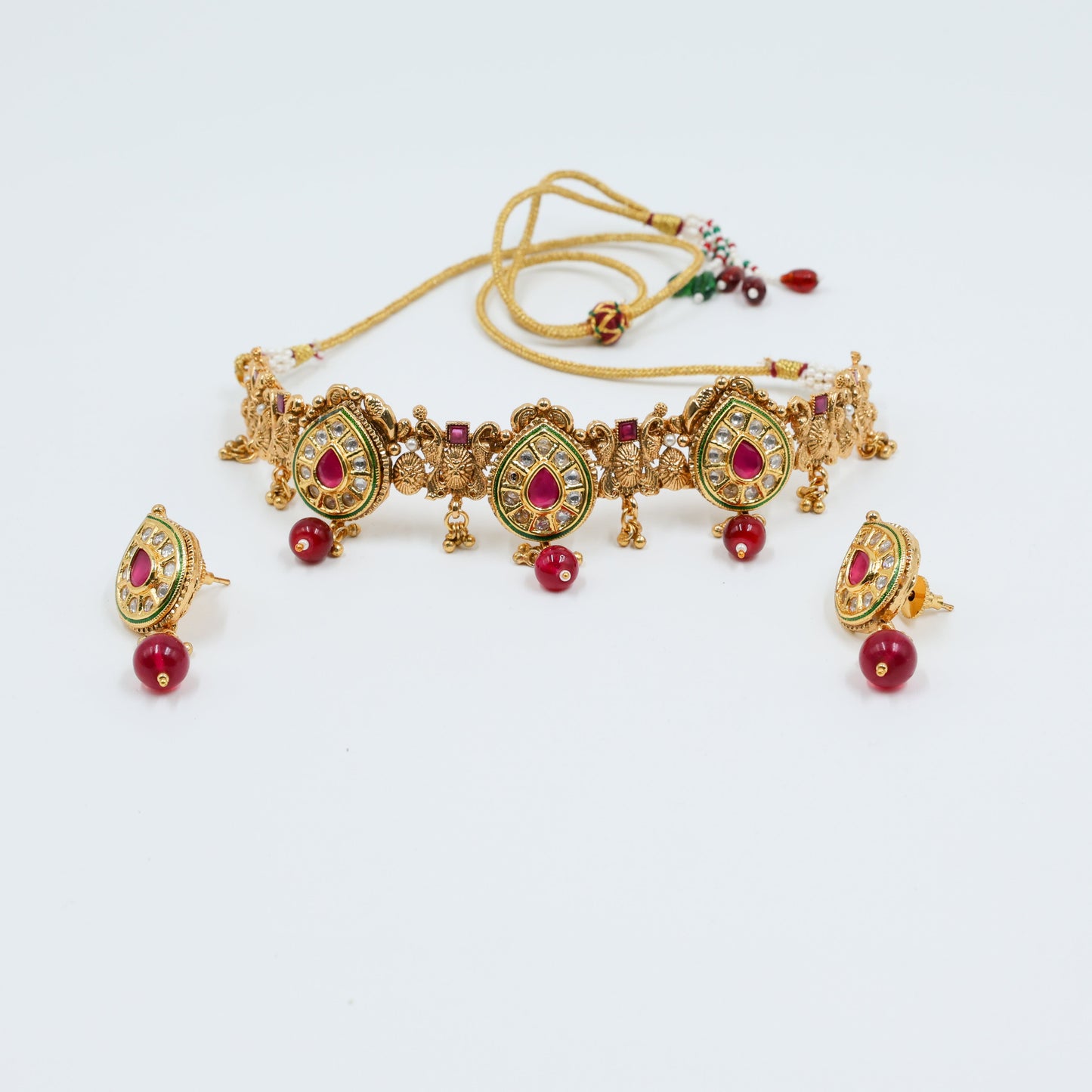 Meenakari Kundan Choker with Handcrafted Red Drops