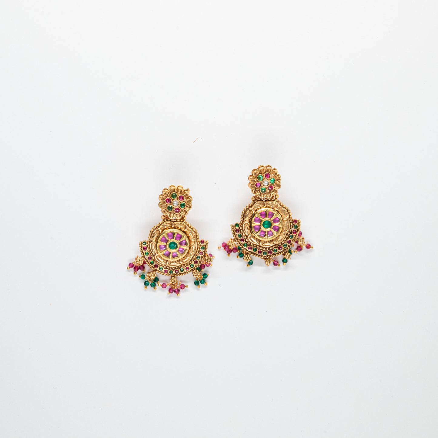 Antique Gold Set with pink-green semi precious stones