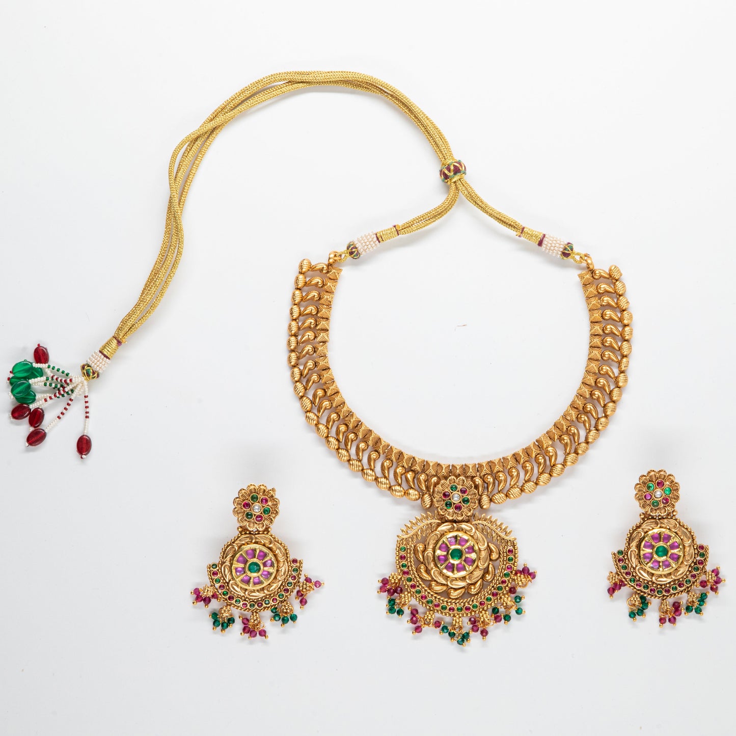 Antique Gold Set with pink-green semi precious stones