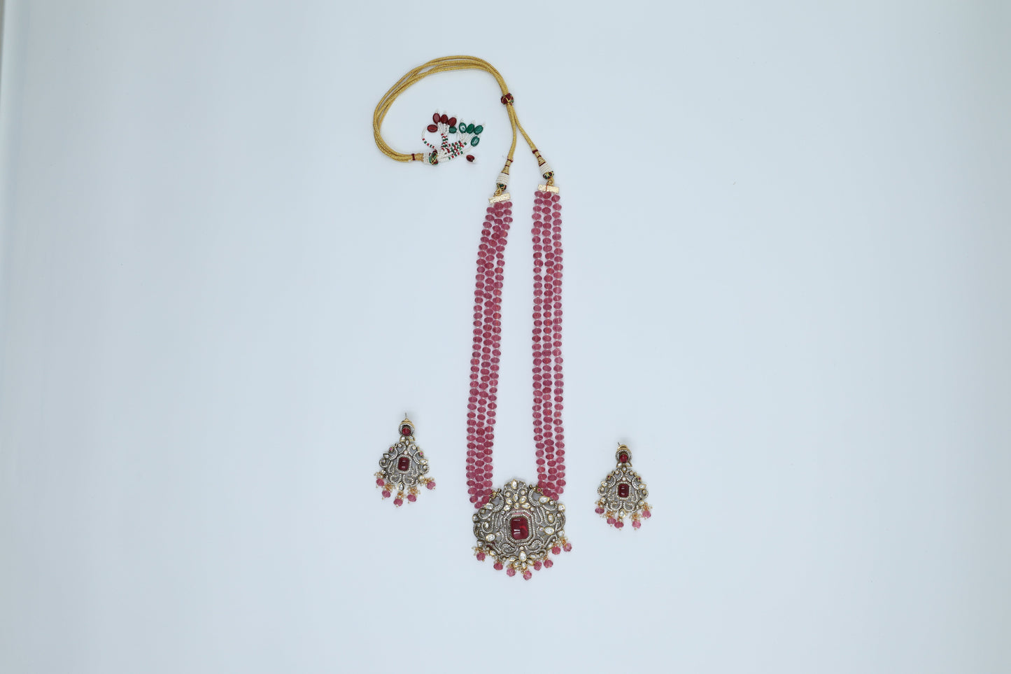 Pretty in Pink Rhodium Polished Kundan Victorian Long Set