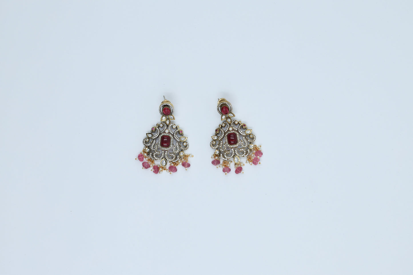 Pretty in Pink Rhodium Polished Kundan Victorian Long Set