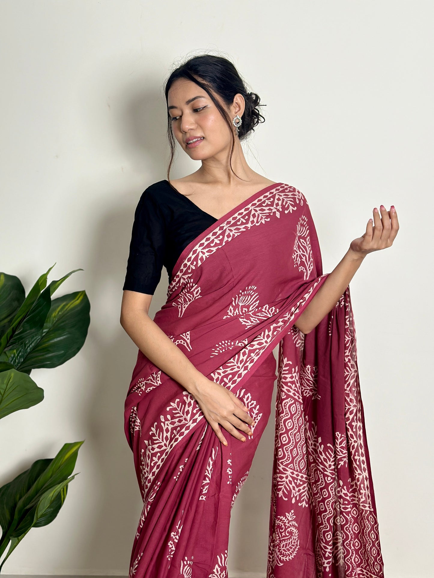 Magenta Mystique - Handblock Print Natural Dyed - Mulmul Cotton Saree