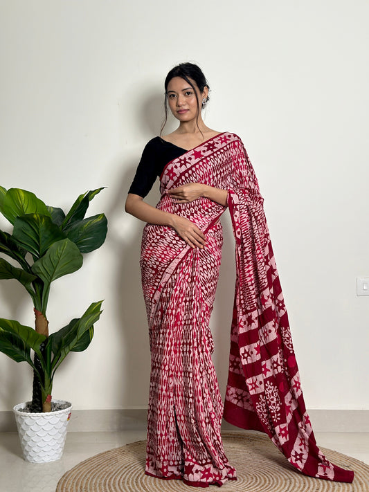 Starlight - Handblock Print Natural Dyed - Mulmul Cotton Saree