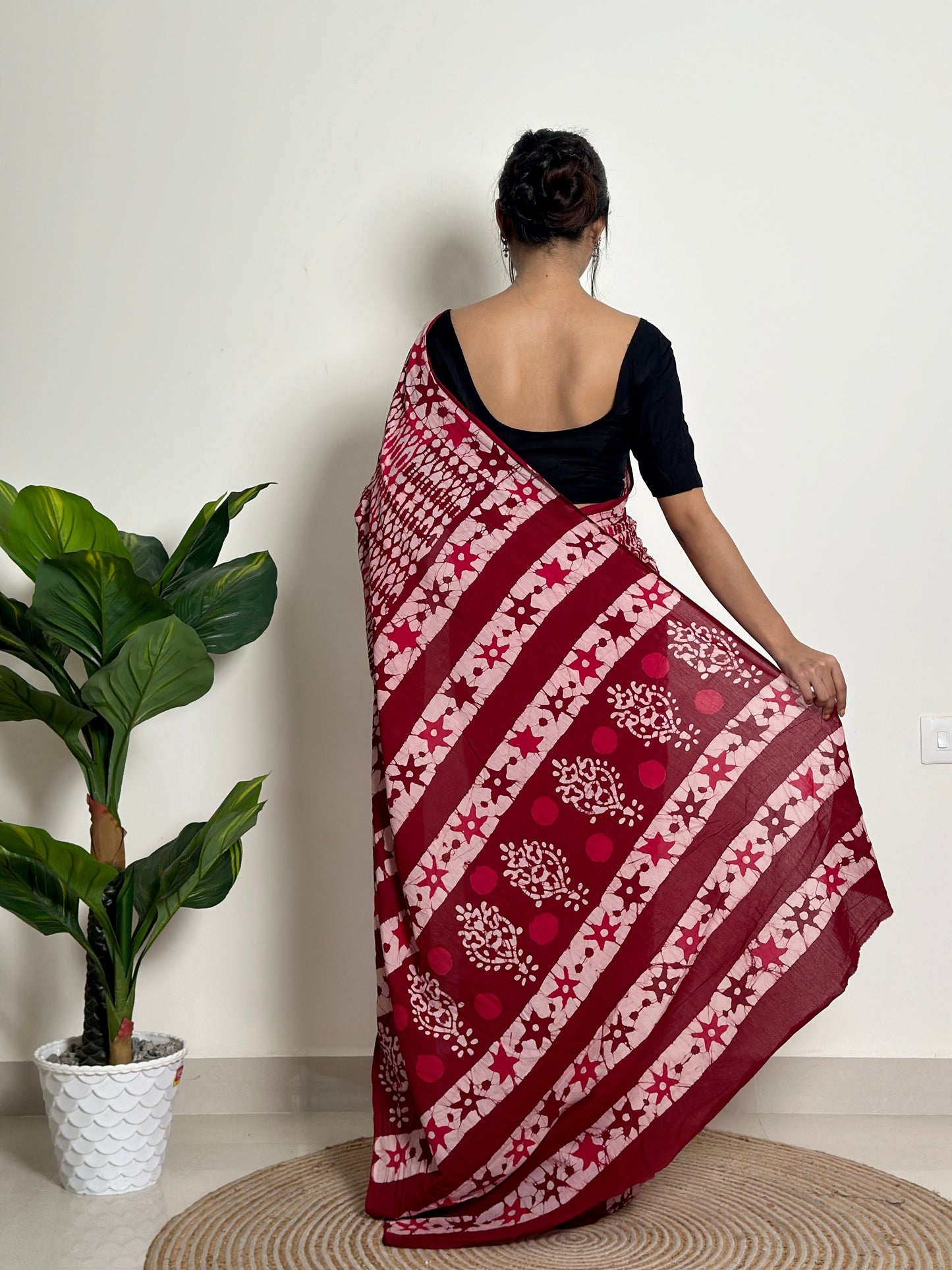 Starlight - Handblock Print Natural Dyed - Mulmul Cotton Saree