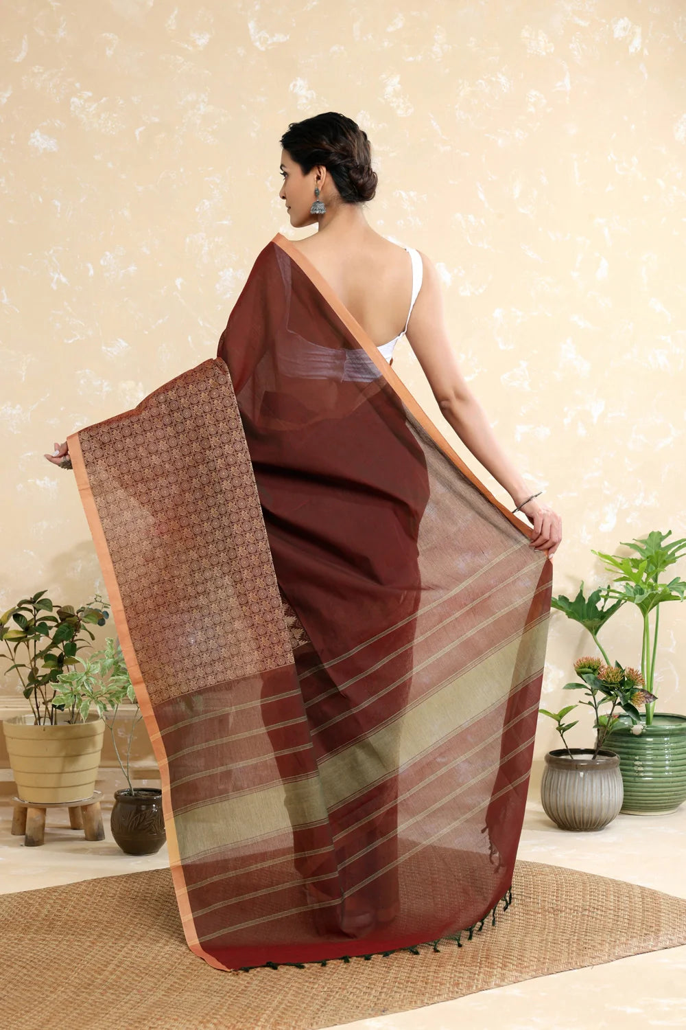 Handloom Berry Red Pure Cotton Kanchi Saree