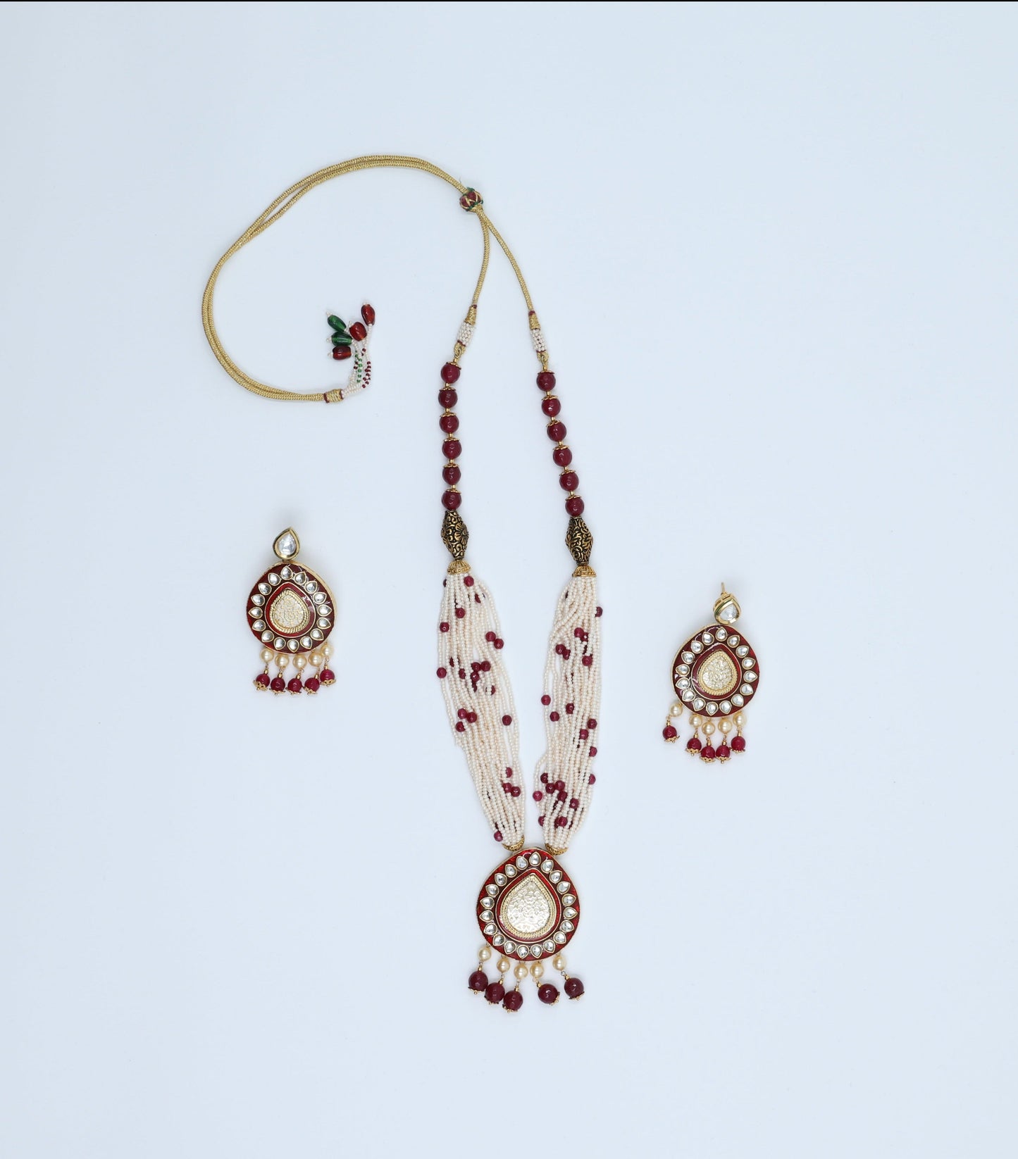 Rosy Red Kundan Pearl Set