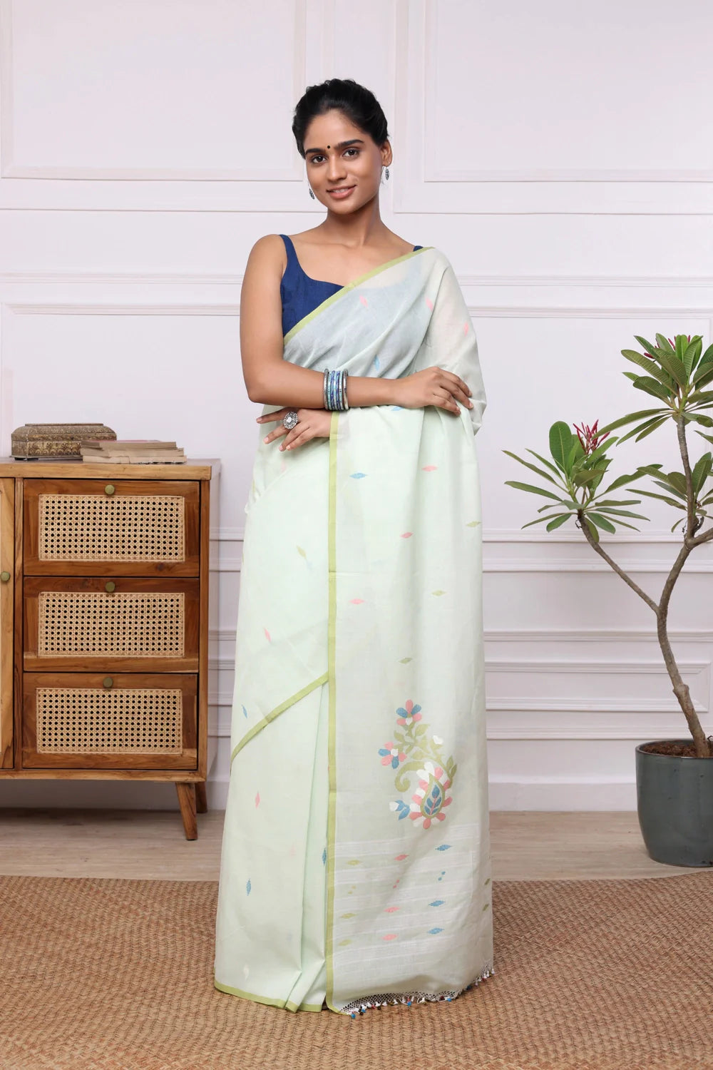 Handloom Mint Green Soft Cotton Jamdani