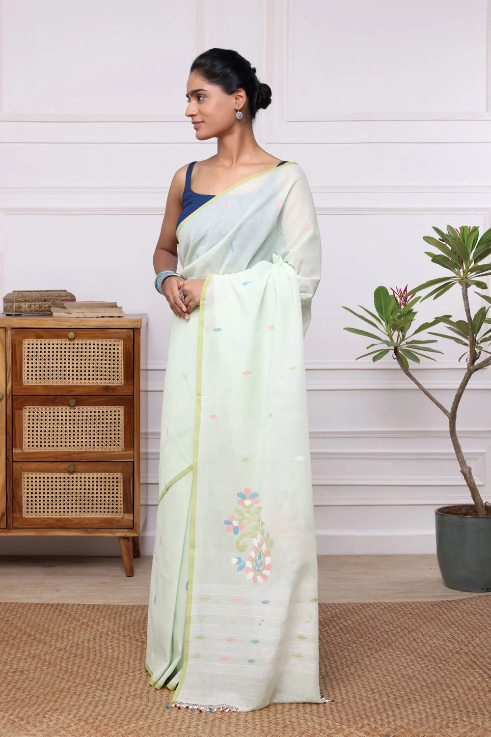 Handloom Mint Green Soft Cotton Jamdani