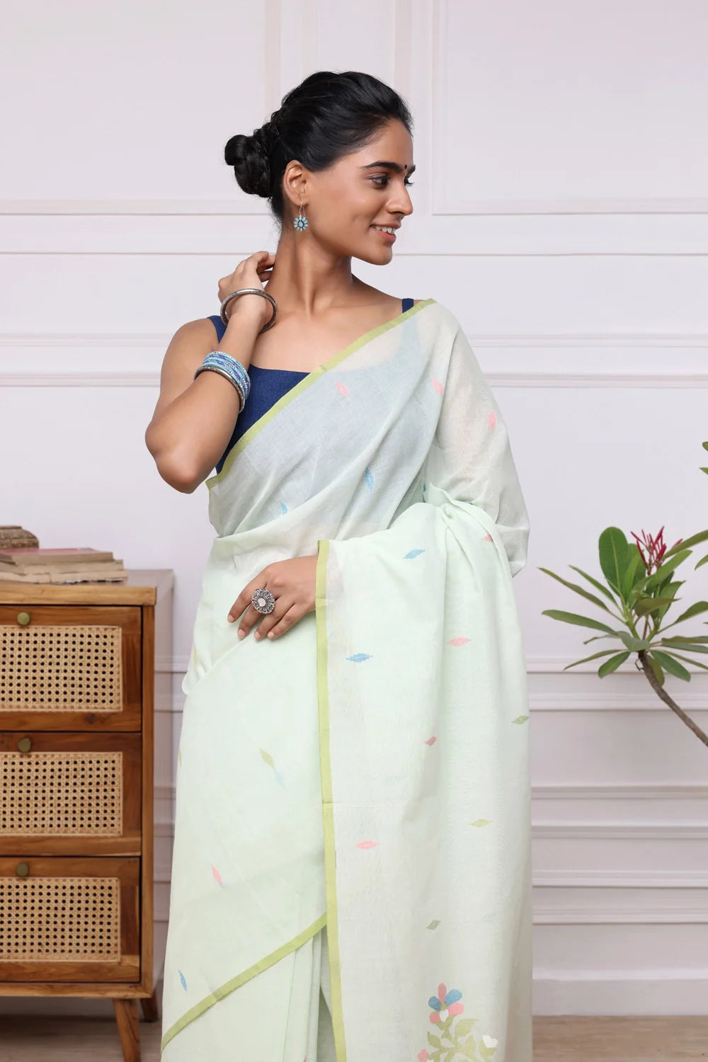 Handloom Mint Green Soft Cotton Jamdani