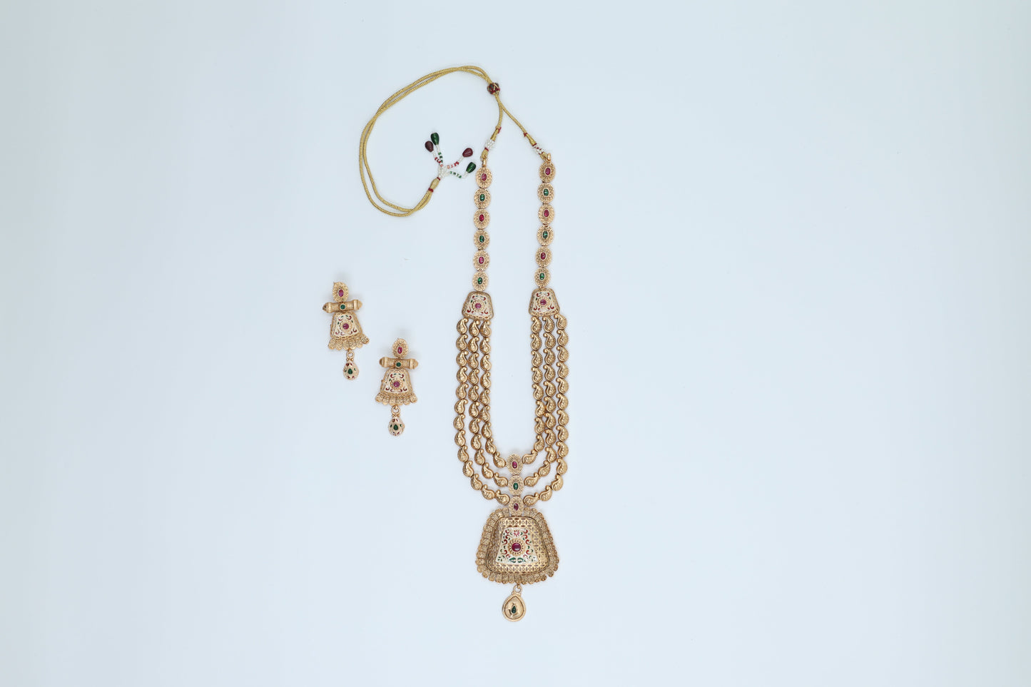 18K Gold Plated Three Layer Meena Set in Pink and Green