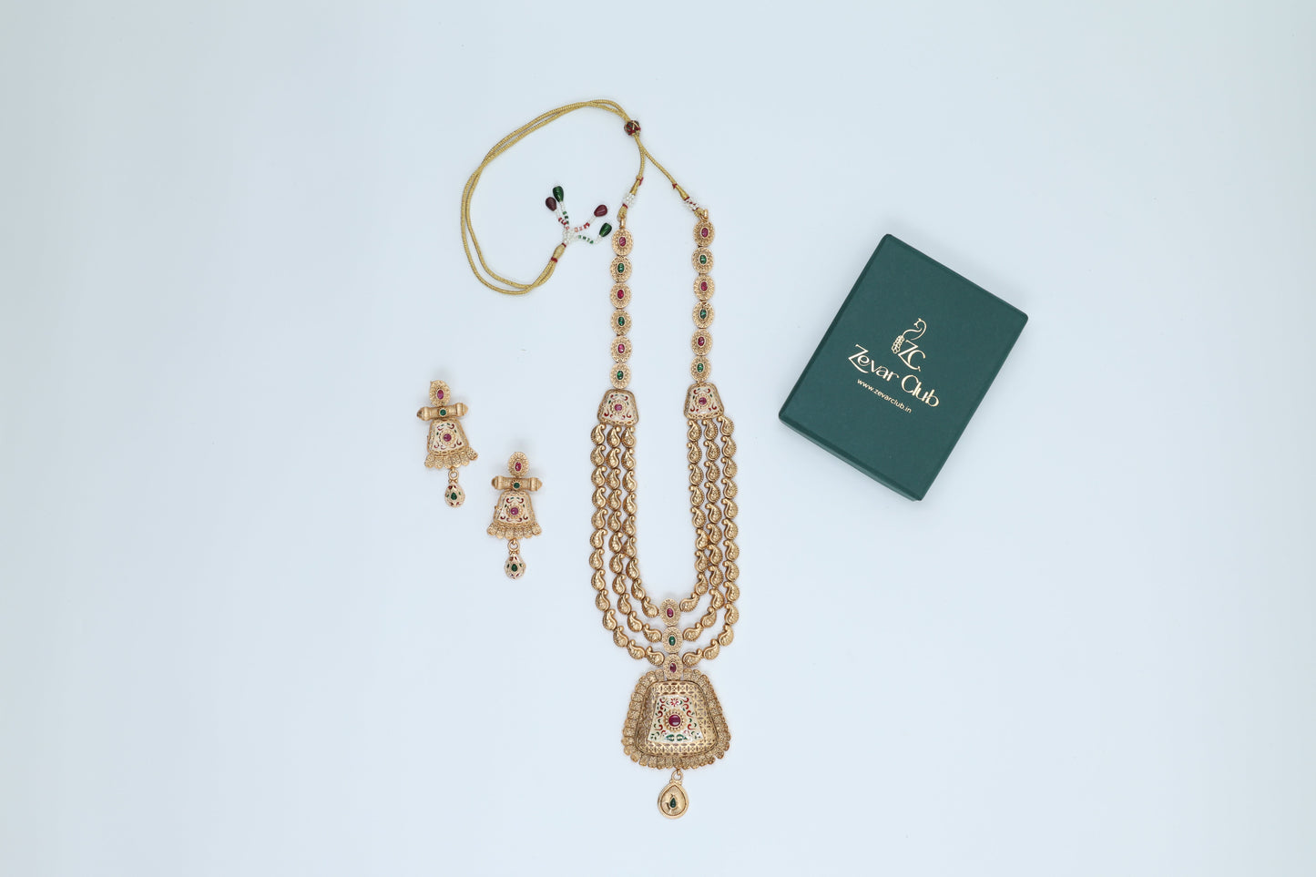 18K Gold Plated Three Layer Meena Set in Pink and Green