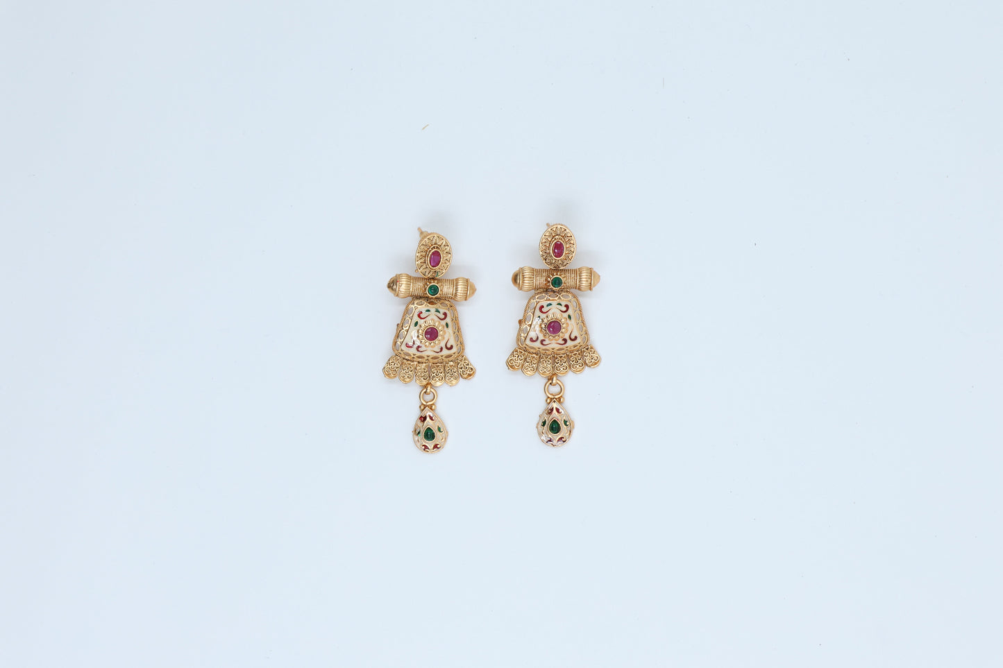 18K Gold Plated Three Layer Meena Set in Pink and Green