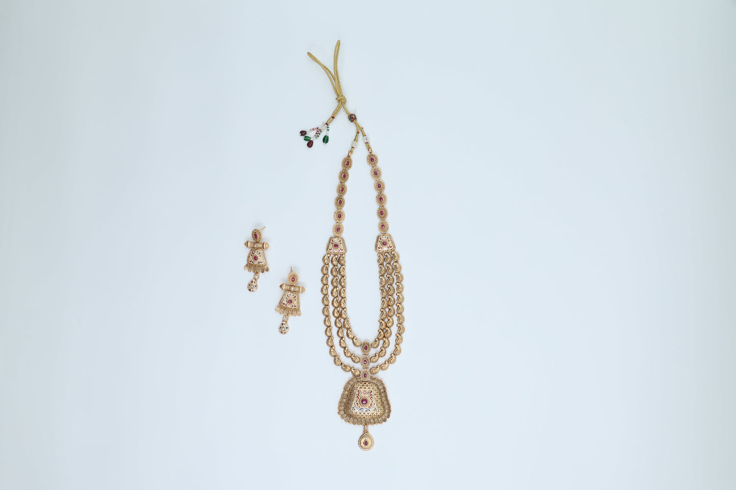 18K Gold Plated Three Layer Meena Set in Pink