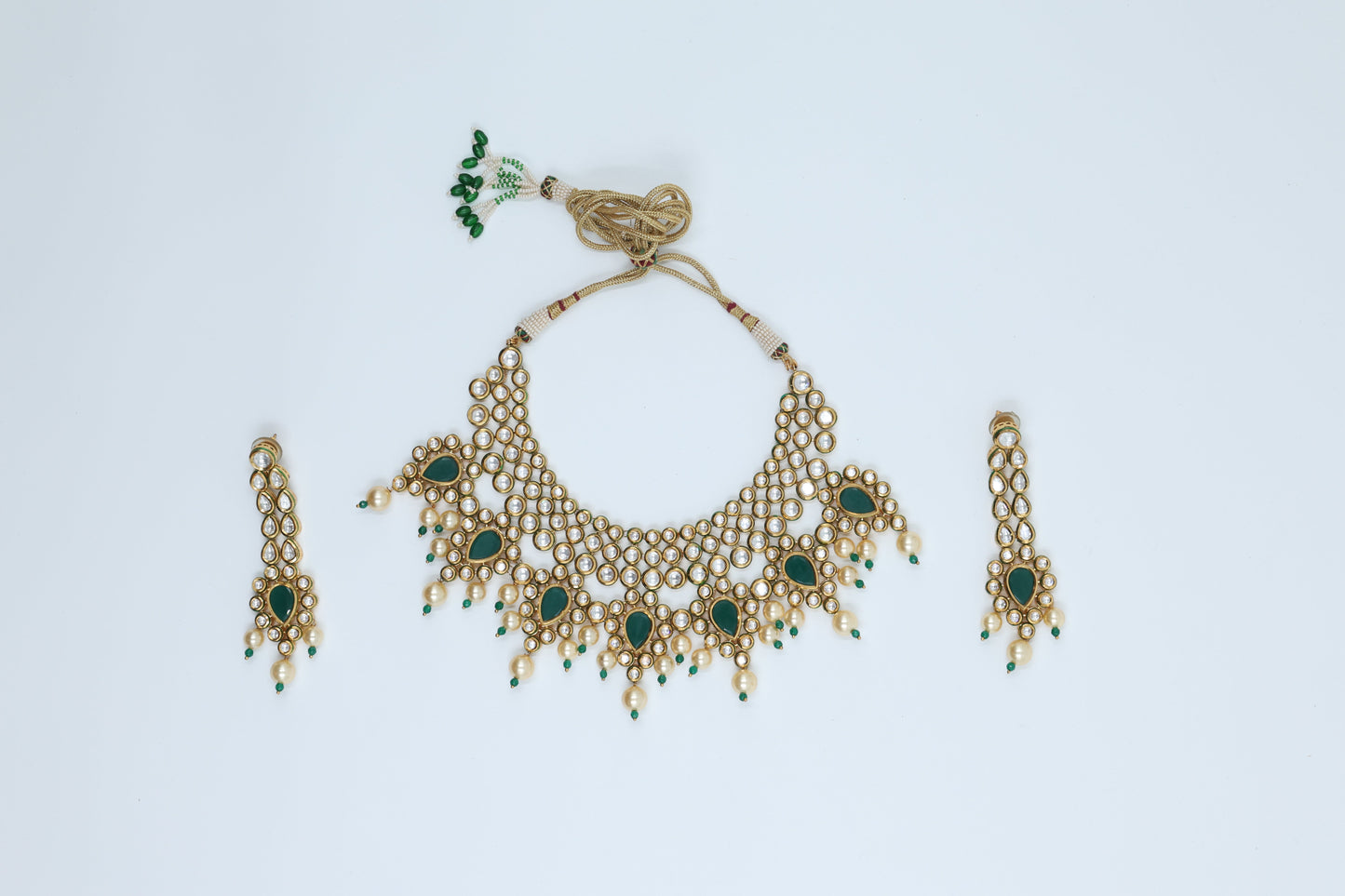 22K Gold Plated Bridal Green Kundan Set