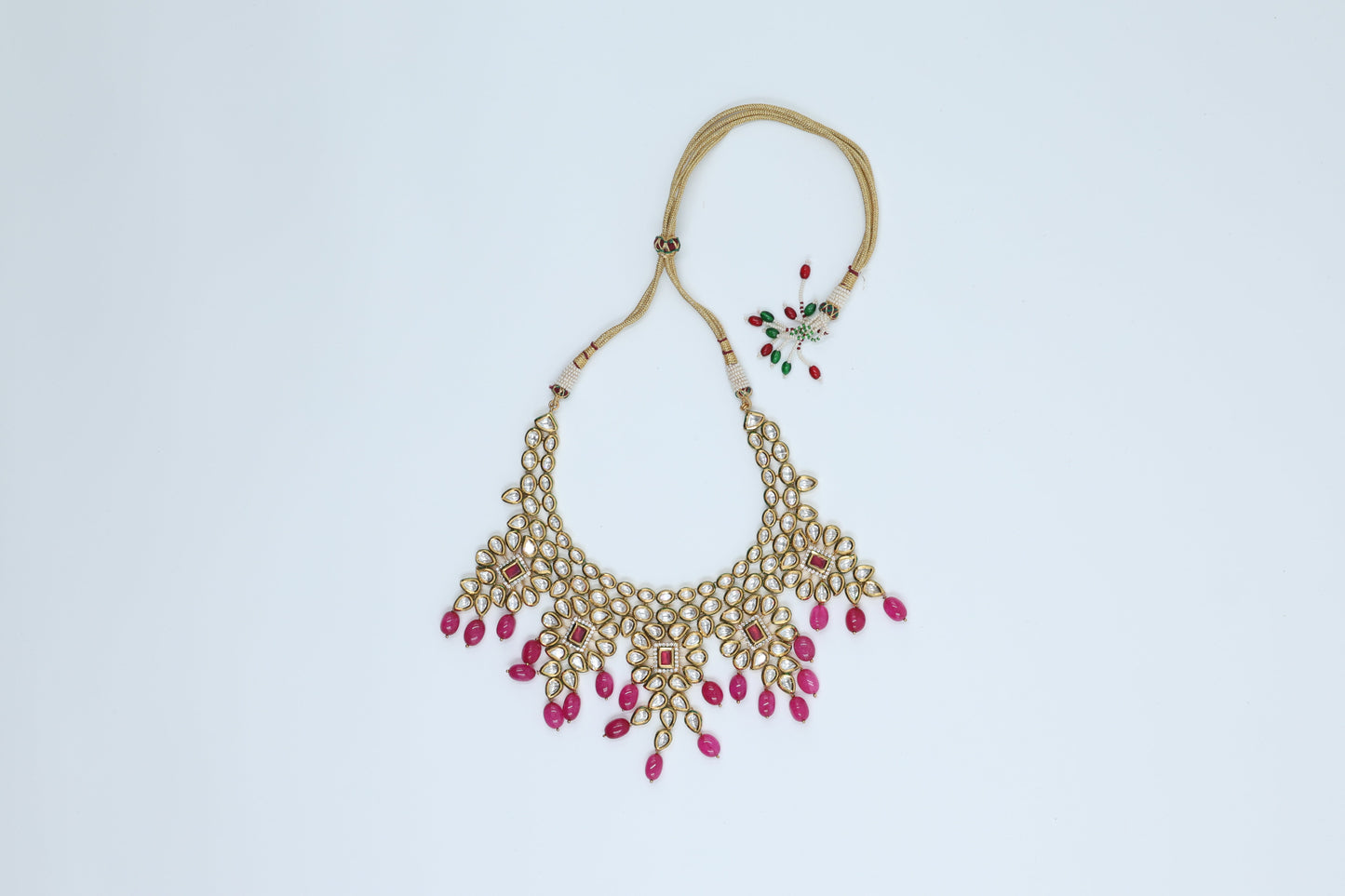 22K Gold Plated Bridal Pink Kundan Set