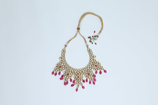 22K Gold Plated Bridal Pink Kundan Set