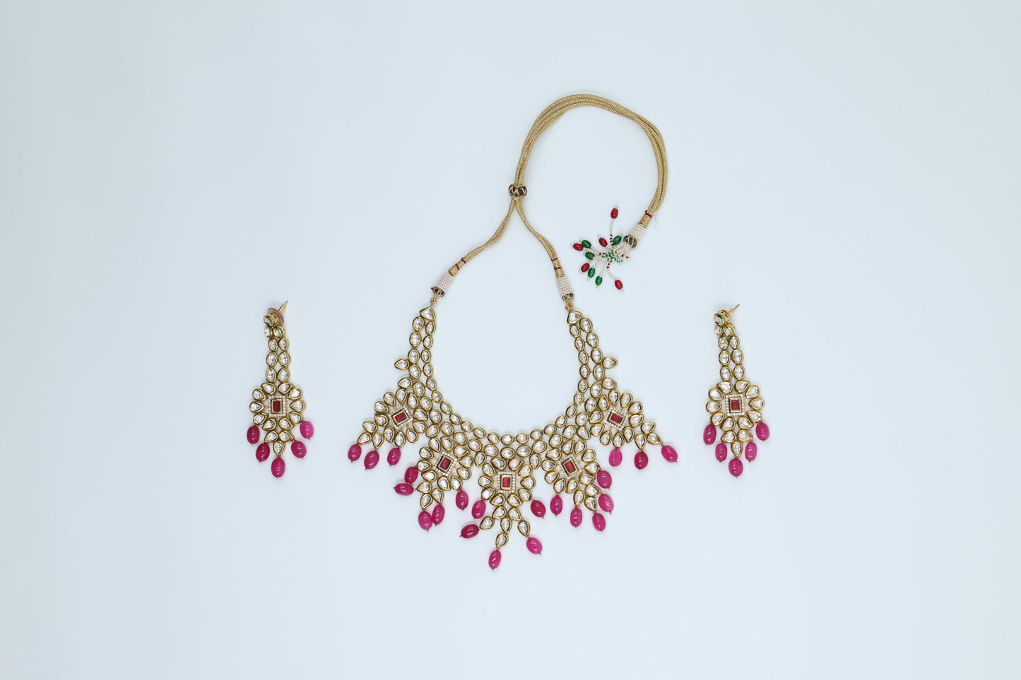 22K Gold Plated Bridal Pink Kundan Set