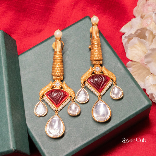 Zevar Club Mehak Antique Pushback Ruby Antique Drop Earrings