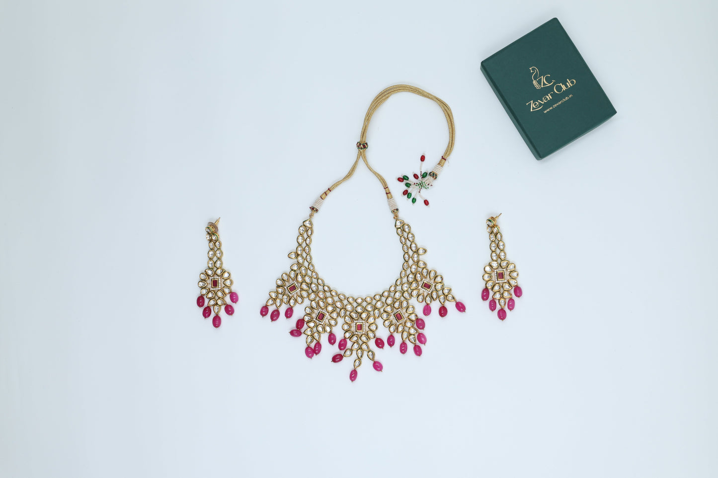 22K Gold Plated Bridal Pink Kundan Set