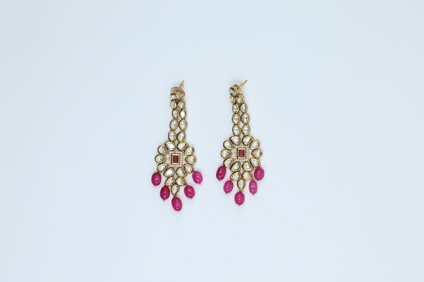 22K Gold Plated Bridal Pink Kundan Set