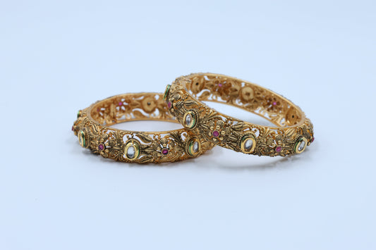 Gold Antique Handiwork Bangles, Set of 2