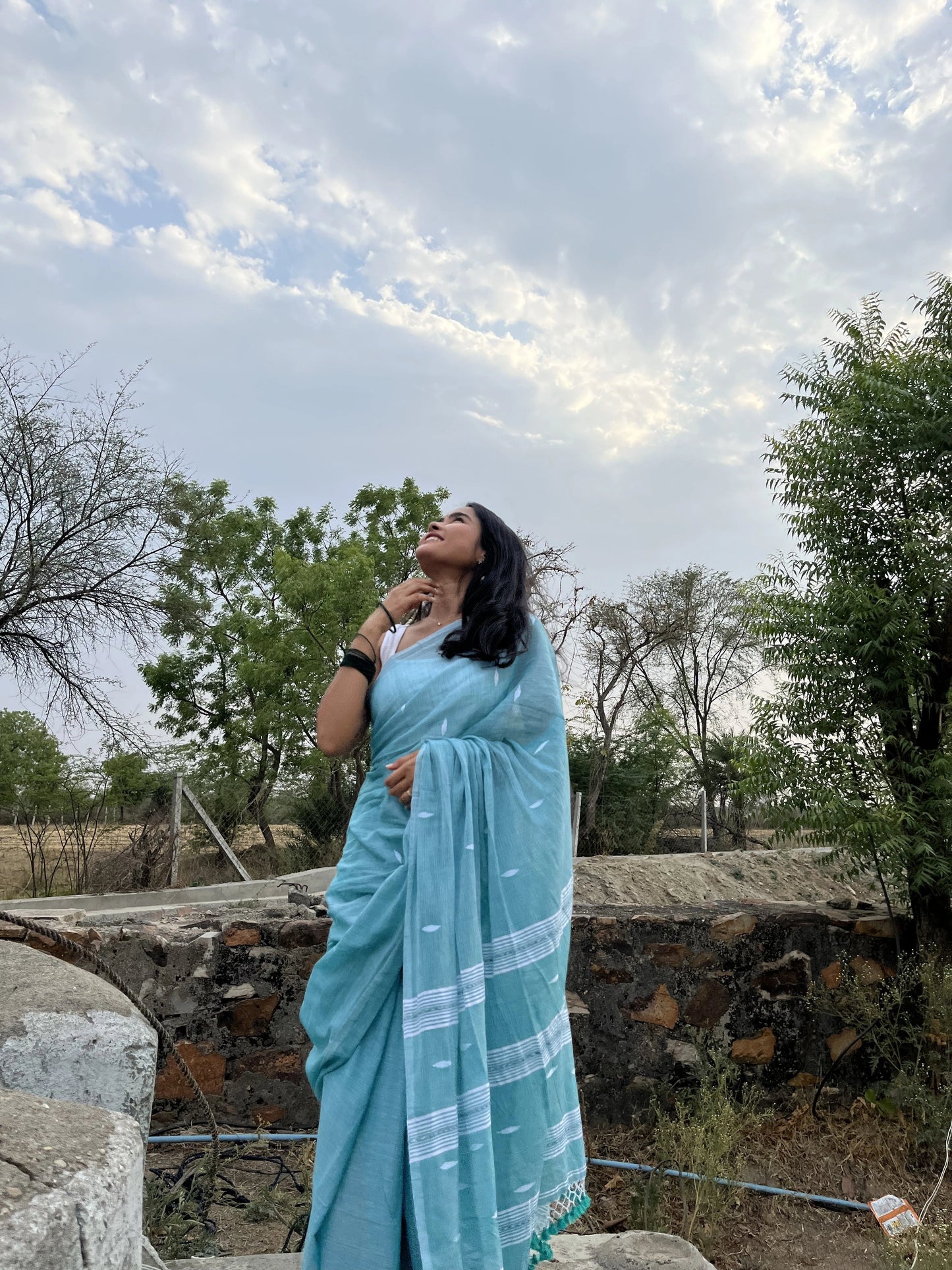 Handloom Aqua Green Mulmul Saree