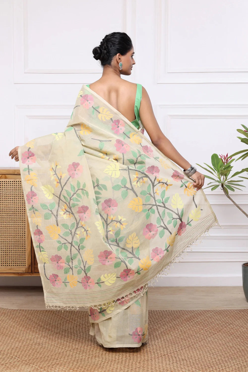 Handloom Beige Pure Cotton Multi Colour Floral Jamdani