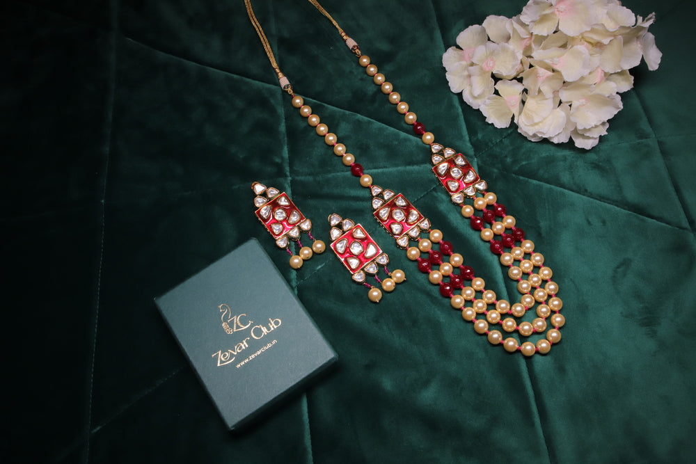 Zevar's Timeless Red Kundan Pearl Set