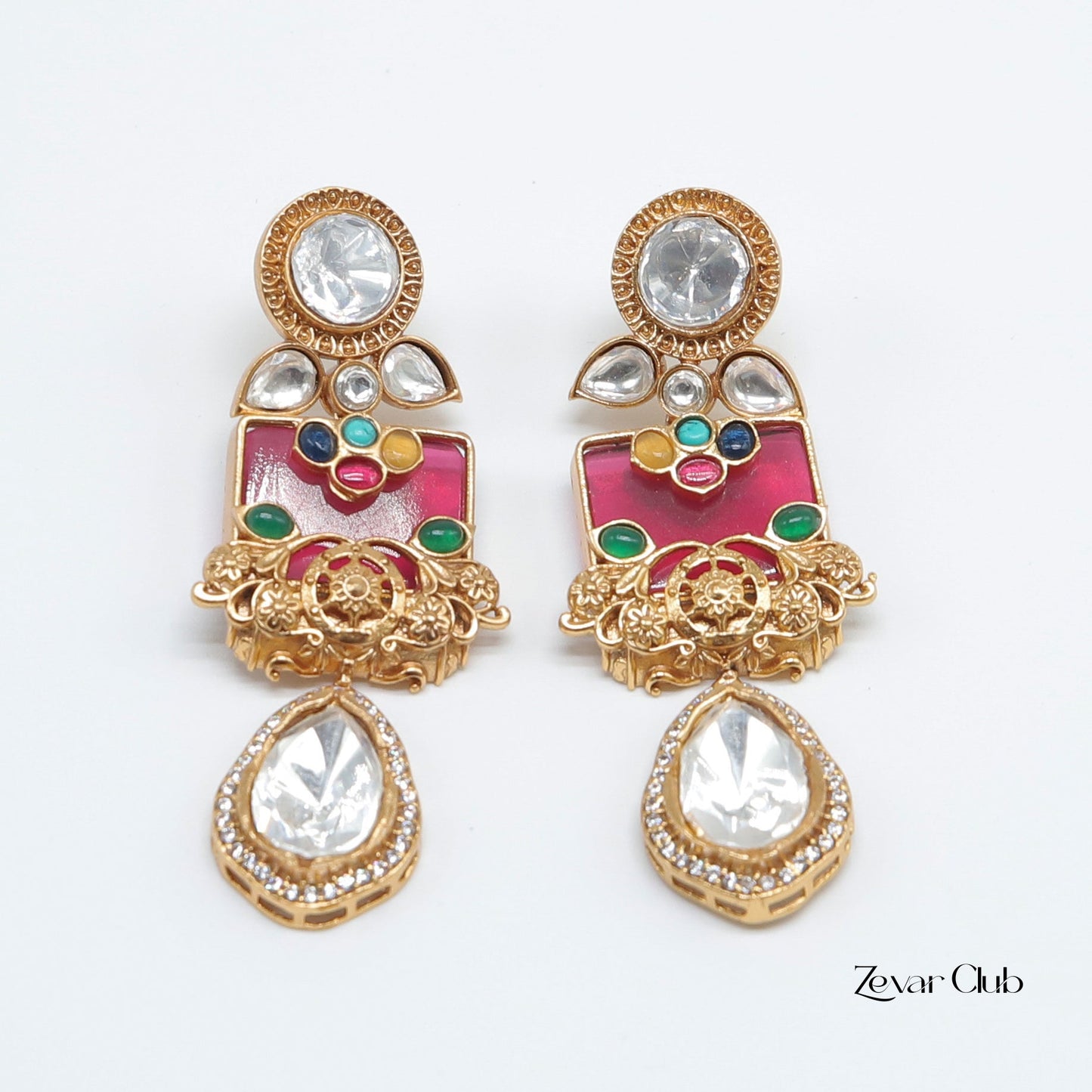 Zevar Club Kundan Navratana Semi Precious Earrings