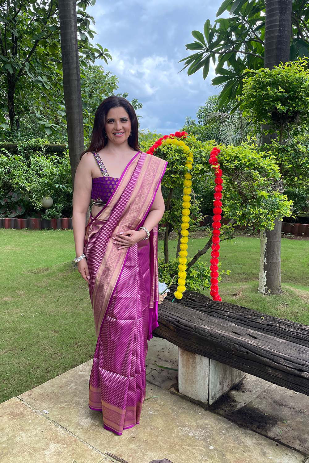 Handloom Wine Brocade Banarasi Saree