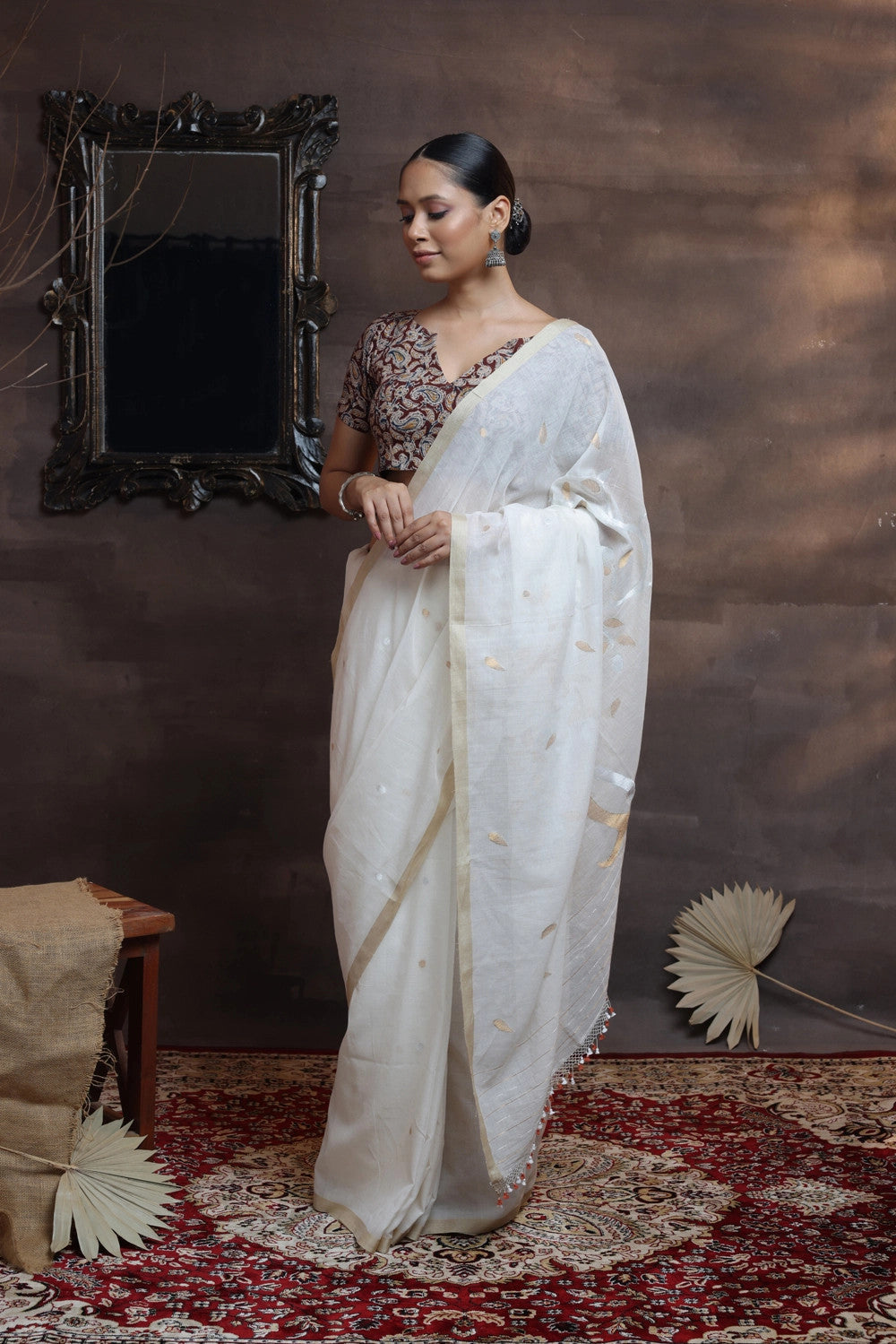 Handloom Cream Soft Cotton Jamdani With Zari Motifs