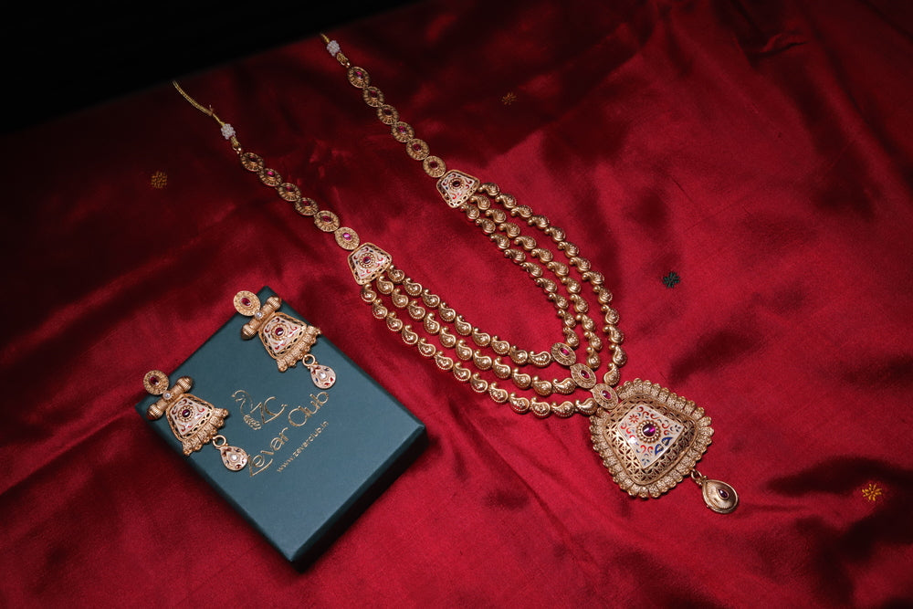 18K Gold Plated Three Layer Meena Set in Pink