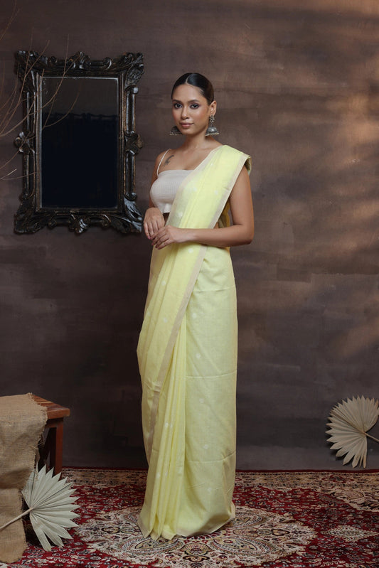 Handloom Lemon soft cotton Jamdani