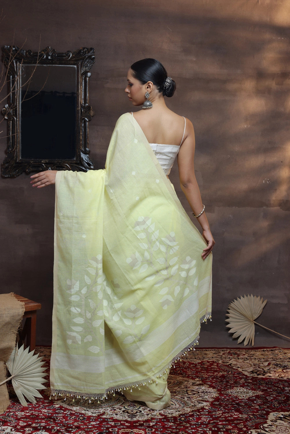 Handloom Lemon Soft Cotton Jamdani