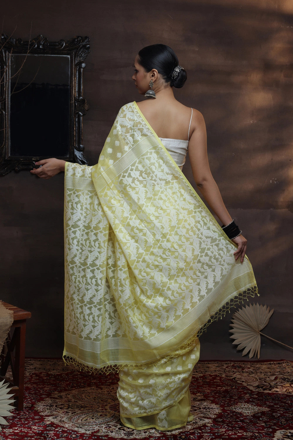 Handloom Lemon soft cotton traditional Jamdani