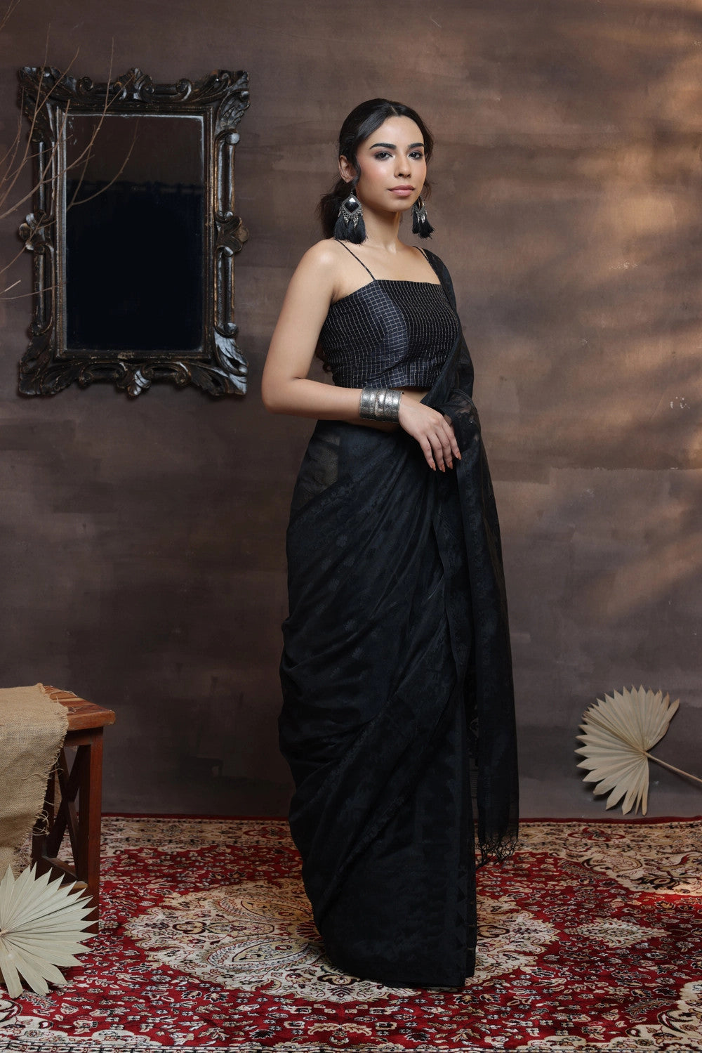 Handloom Soft Cotton Black Traditional Jamdani Saree