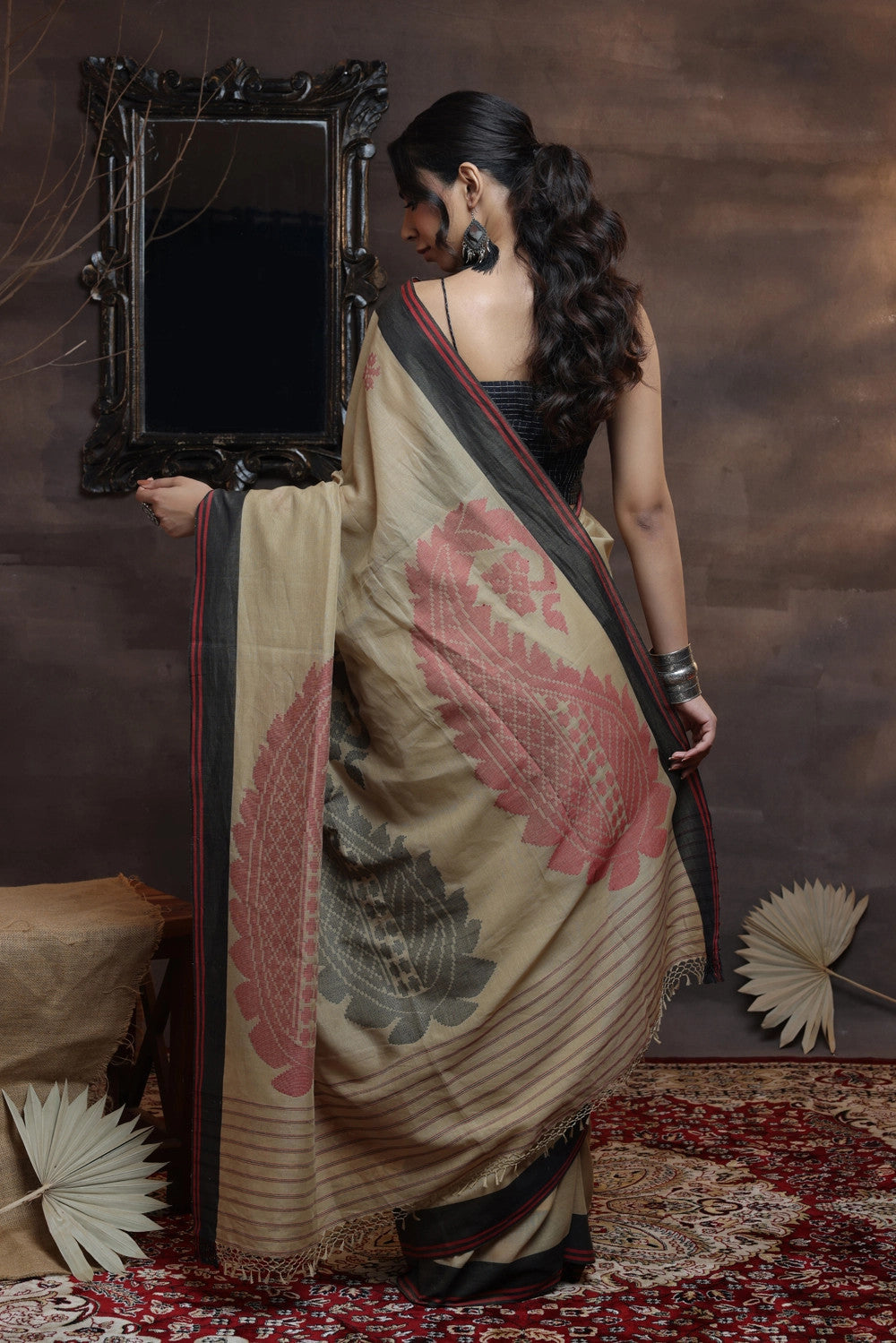 Handloom Soft Cotton Brown Saree