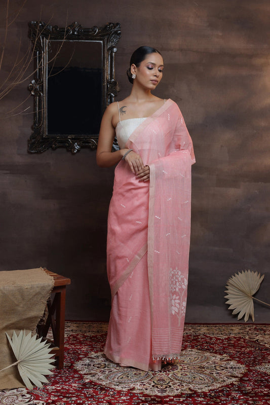 Handloom Pastel soft cotton Jamdani with Beige border