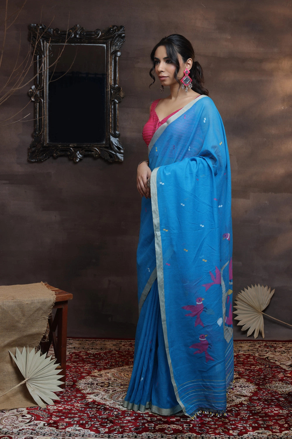 Handloom Blue Soft Cotton Jamdani